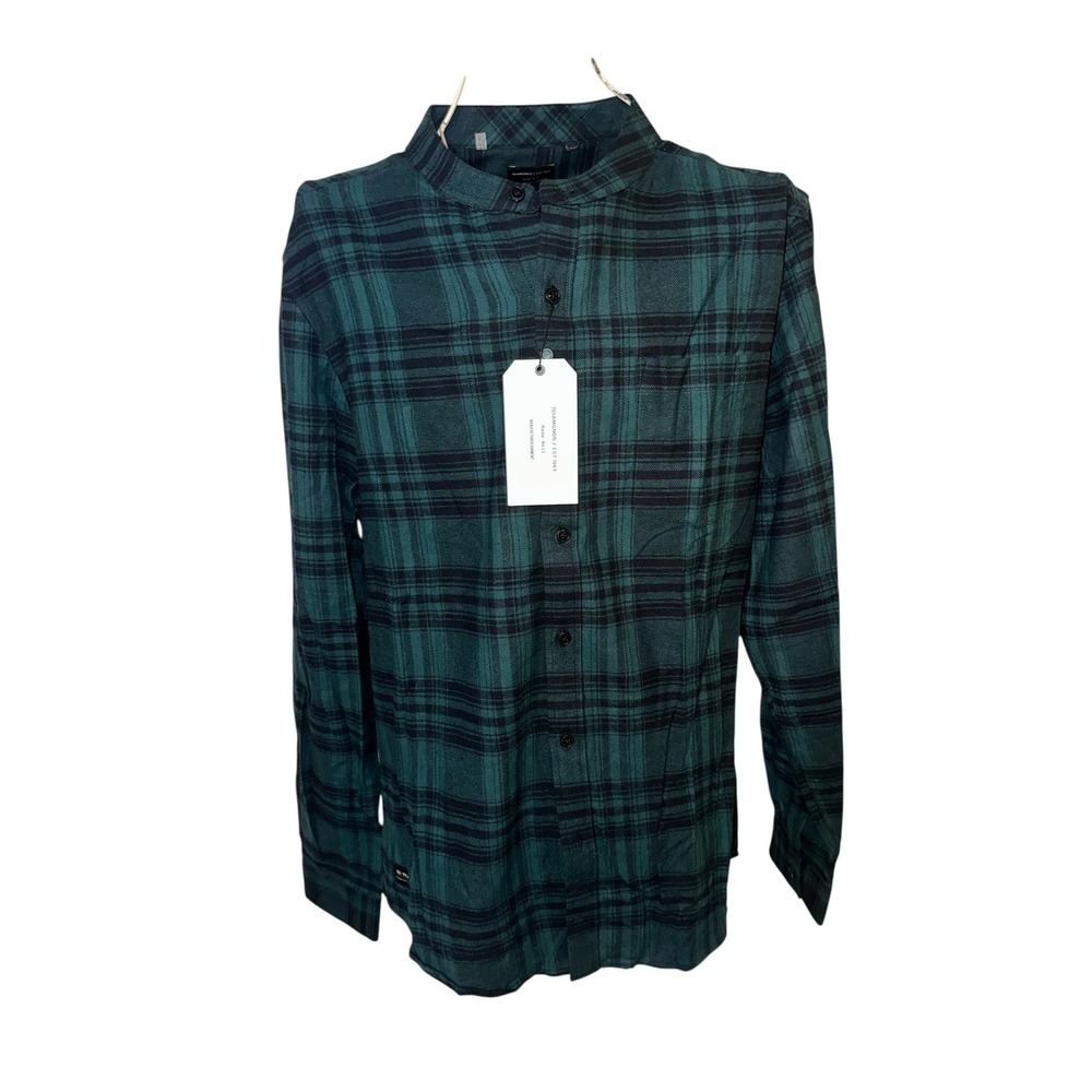 New 7Diamonds Homegrown Green Plaid Band Collar Flannel Shirt Mens Large